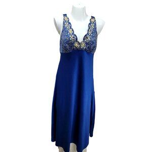 Cabernet Sleepwear Gown Night Dress PM Blue Gold Embroidered